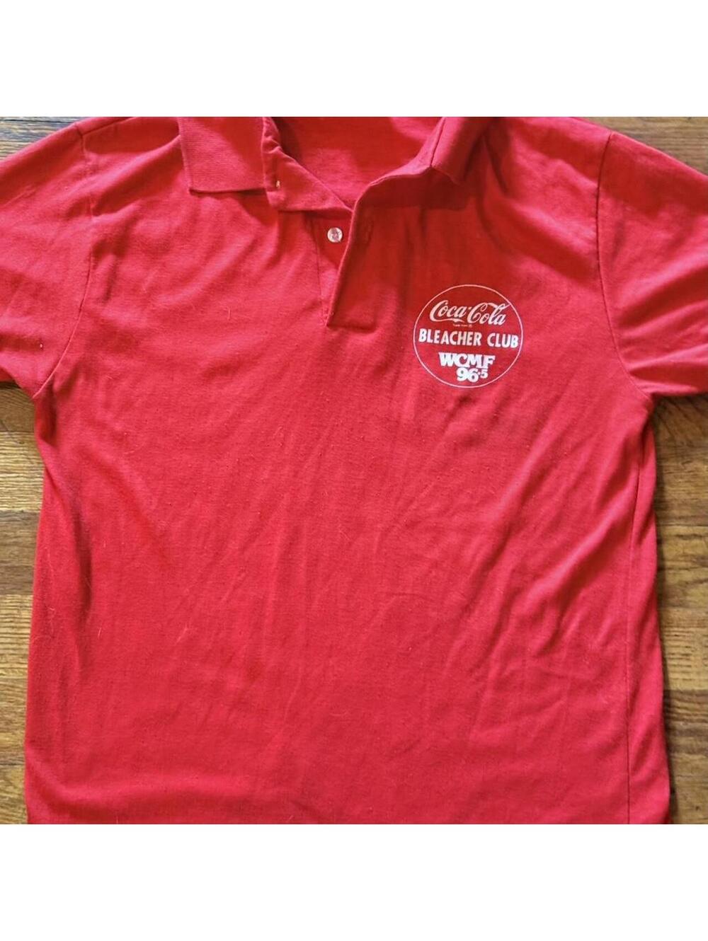 💋VTG 80s 90s ScreenMates WCMF 96.5 Radio Coca-Cola Bleacher Club Polo